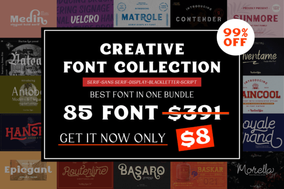 Creative Font Collection Bundle: 85 Fonts for Just $8